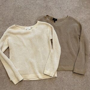Banana Republic Small - Set of 2 Women's Mesh Knit Sweater - Cream and Tan